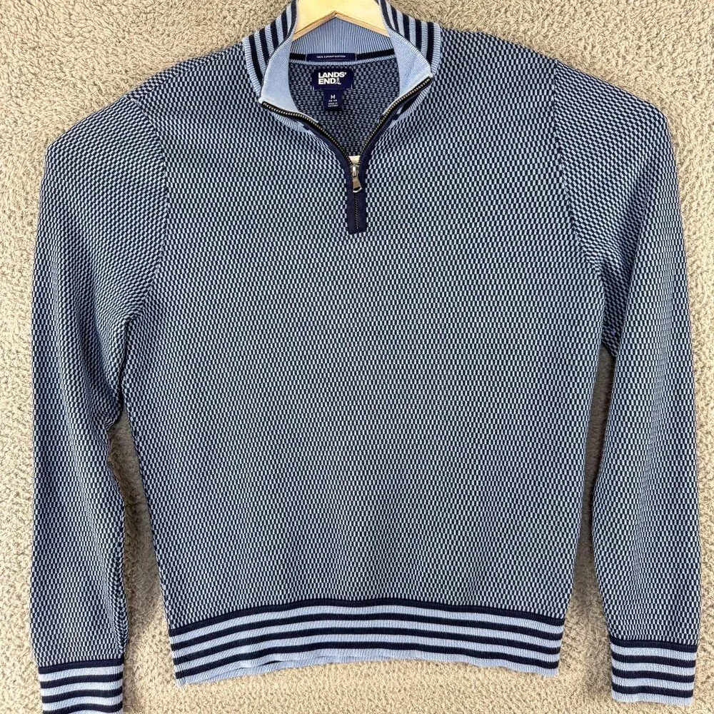 Lands End Sweater Mens Medium Blue Business Casual Supima‎ Cotton Hike Cozy